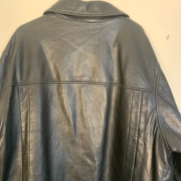 Wilsons Leather Mens L Black Leather Car Coat Quilted Lining Button Front Jacket - Picture 6 of 16